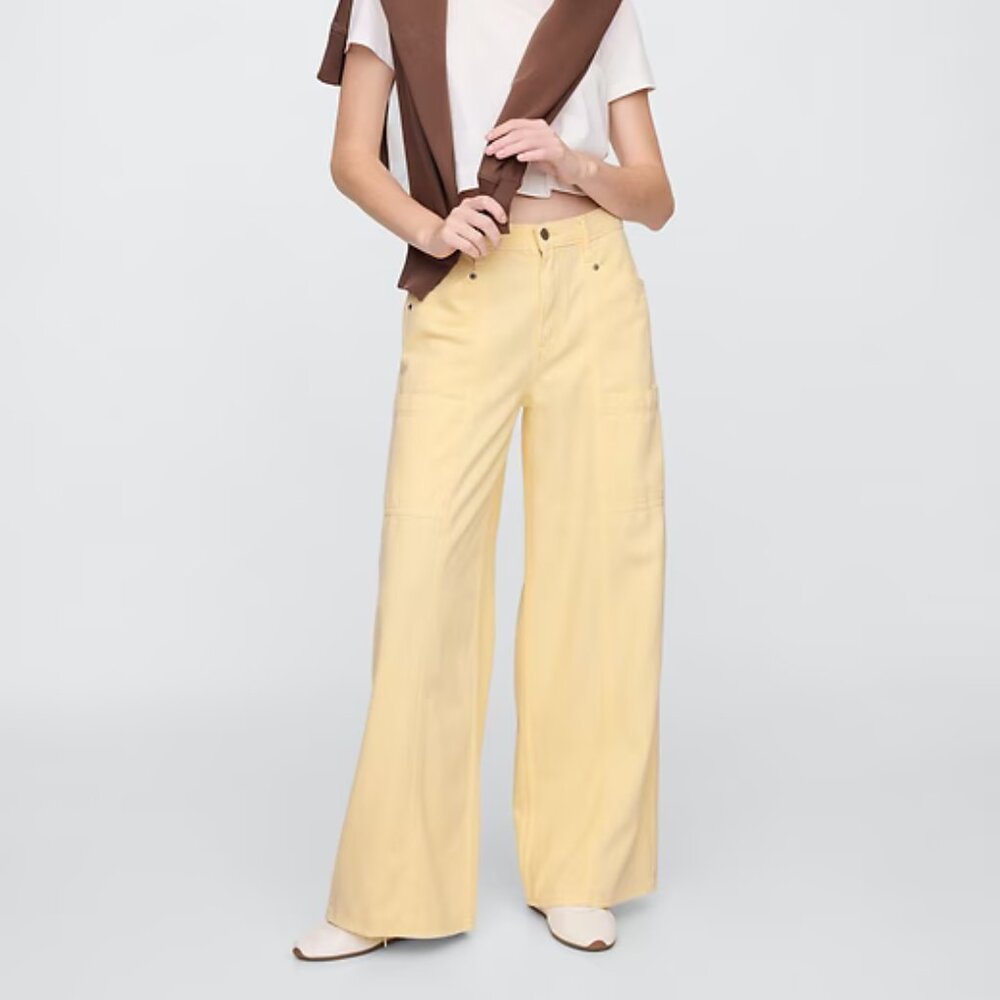 GAP Yellow Mid Rise SuperSoft Baggy Utility Jeans/NWT/Size: 8/29 - Picture 2 of 16